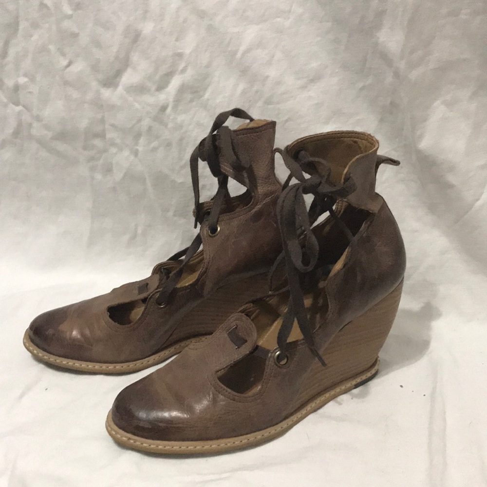 Schuler & Sons Anthropologie lace up wedge 39 8